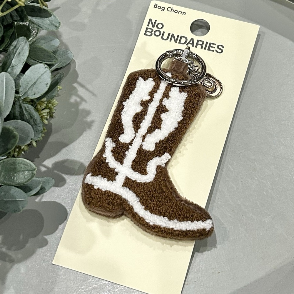 No Boundaries Embroidered Western Boot Keychain Bag Charm Silver